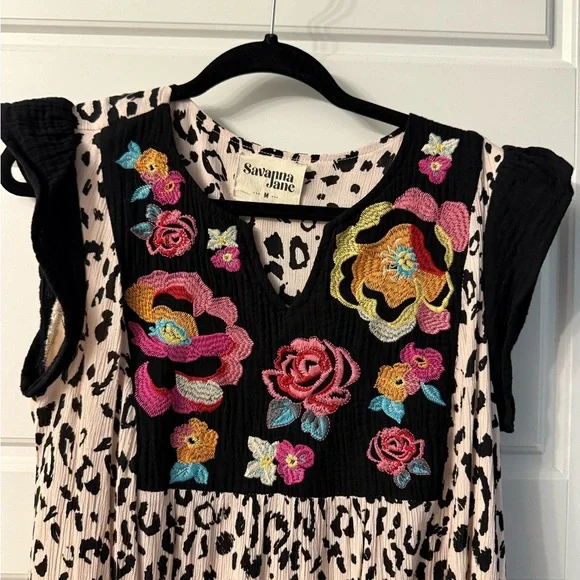 Savanna Jane Black and Pink Embroidered Dress - Picture 2 of 4